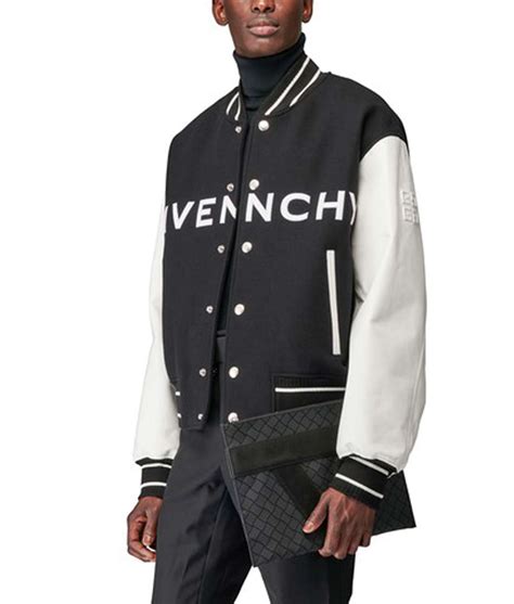 givenchy leather sleeve jacket|givenchy letterman jacket.